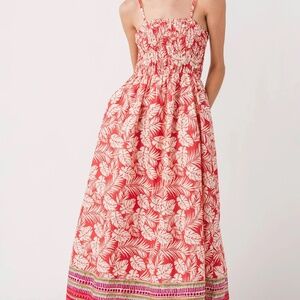 Fate Border Print Smocked Bodice Midi Dress